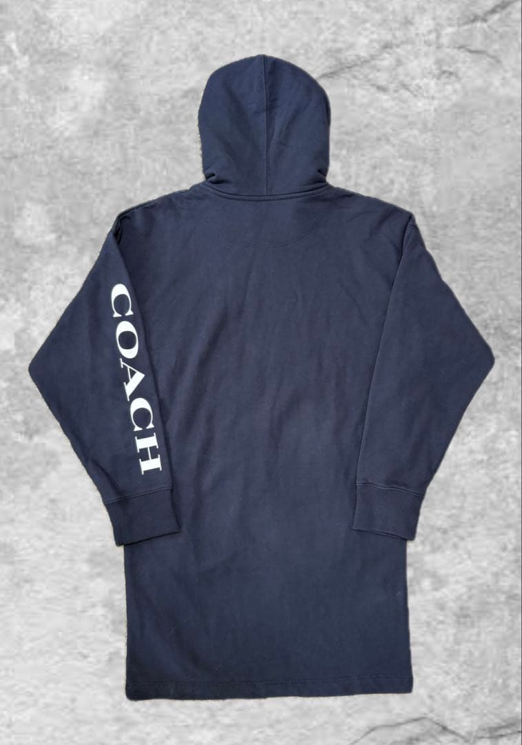 COACH 袖ロゴ スウェットパーカーワンピース XS 黒　コーチ　ネイビー
