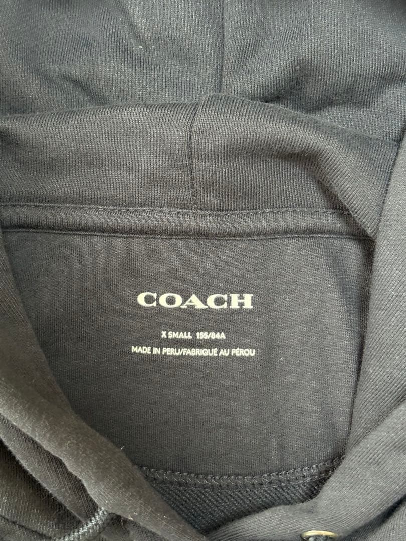 COACH 袖ロゴ スウェットパーカーワンピース XS 黒　コーチ　ネイビー