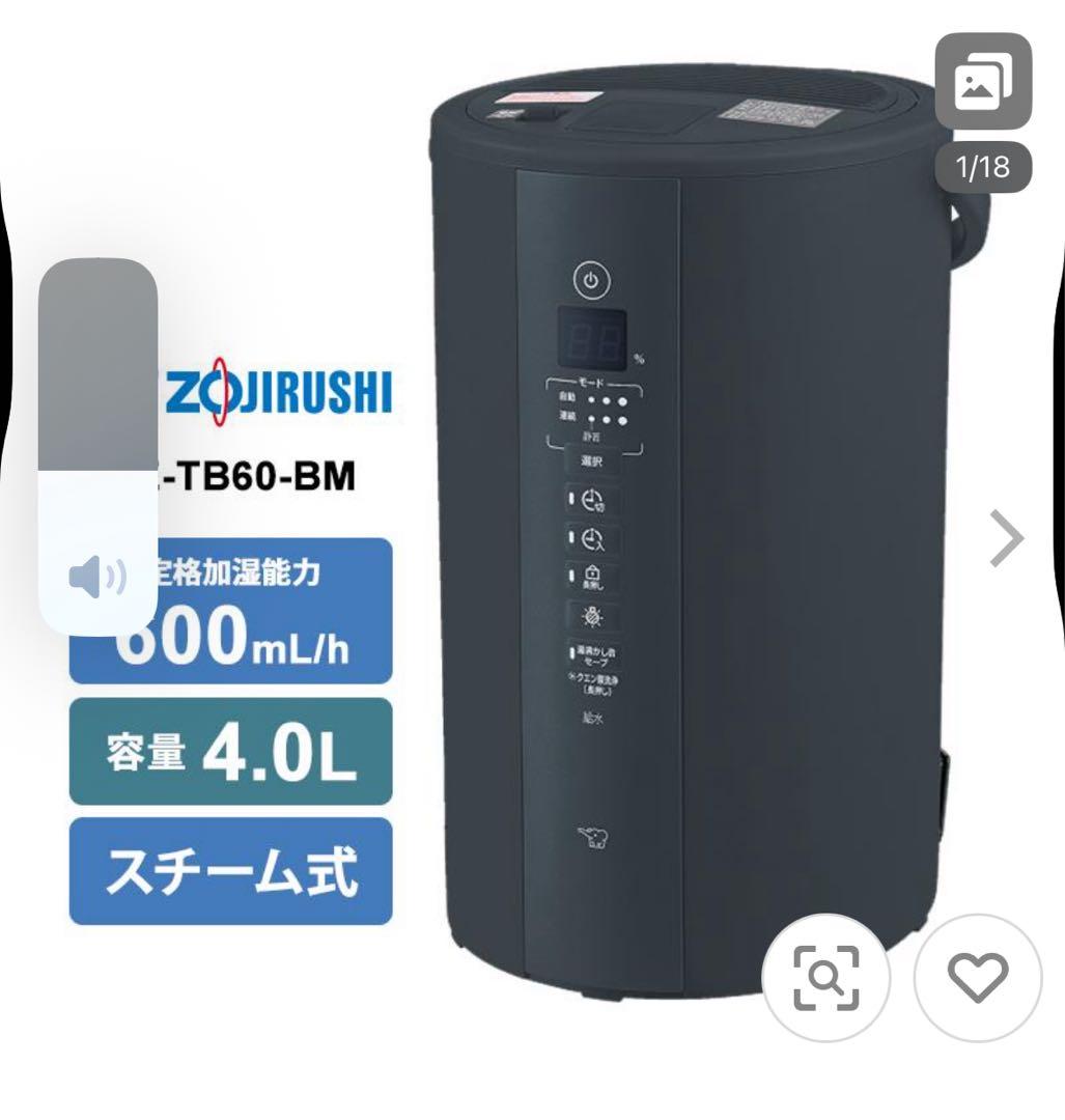 象印 EE-RB60-BM スチーム式加湿器 4.0L