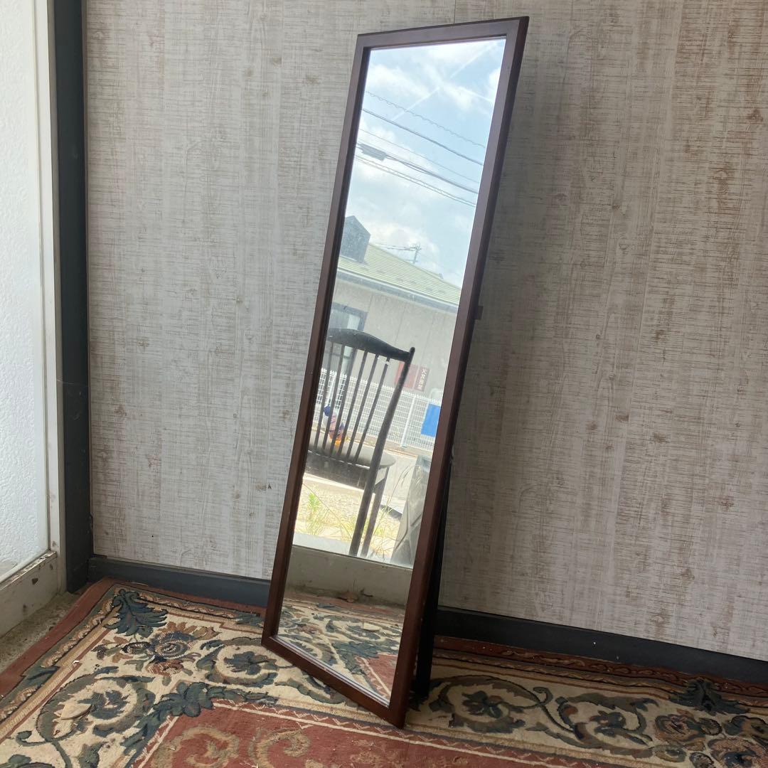 北欧レトロ ビンテージ 木製フレーム 等身鏡 姿見 壁掛け鏡 ウォールミラー