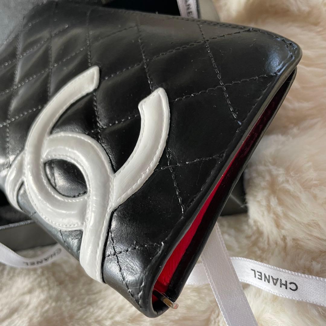 シャネル CHANEL 財布 二つ折りカンボンライン ココ 黒 白 ピンク