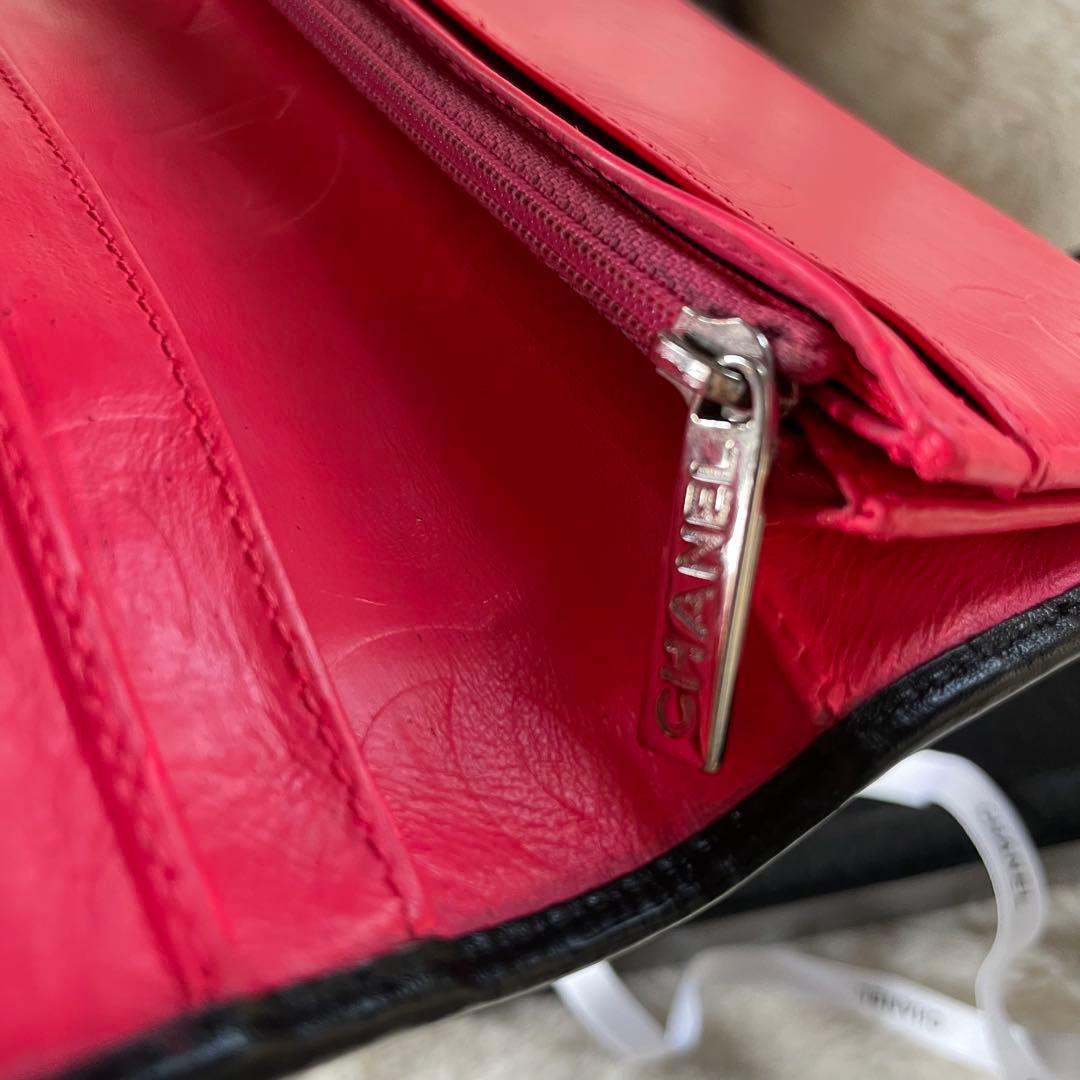 シャネル CHANEL 財布 二つ折りカンボンライン ココ 黒 白 ピンク