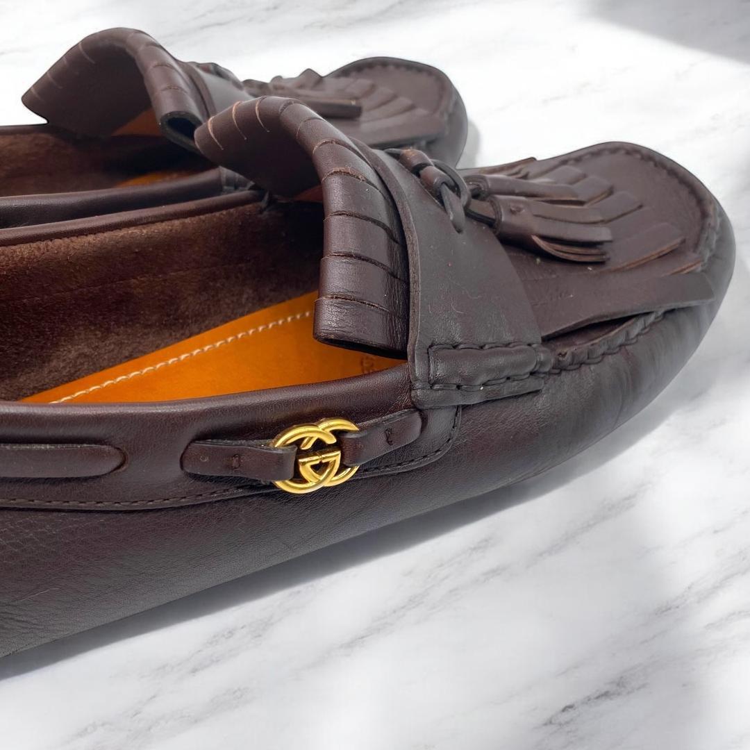 GUCCI インターロッキング　タッセル　ドライビングシューズ　茶