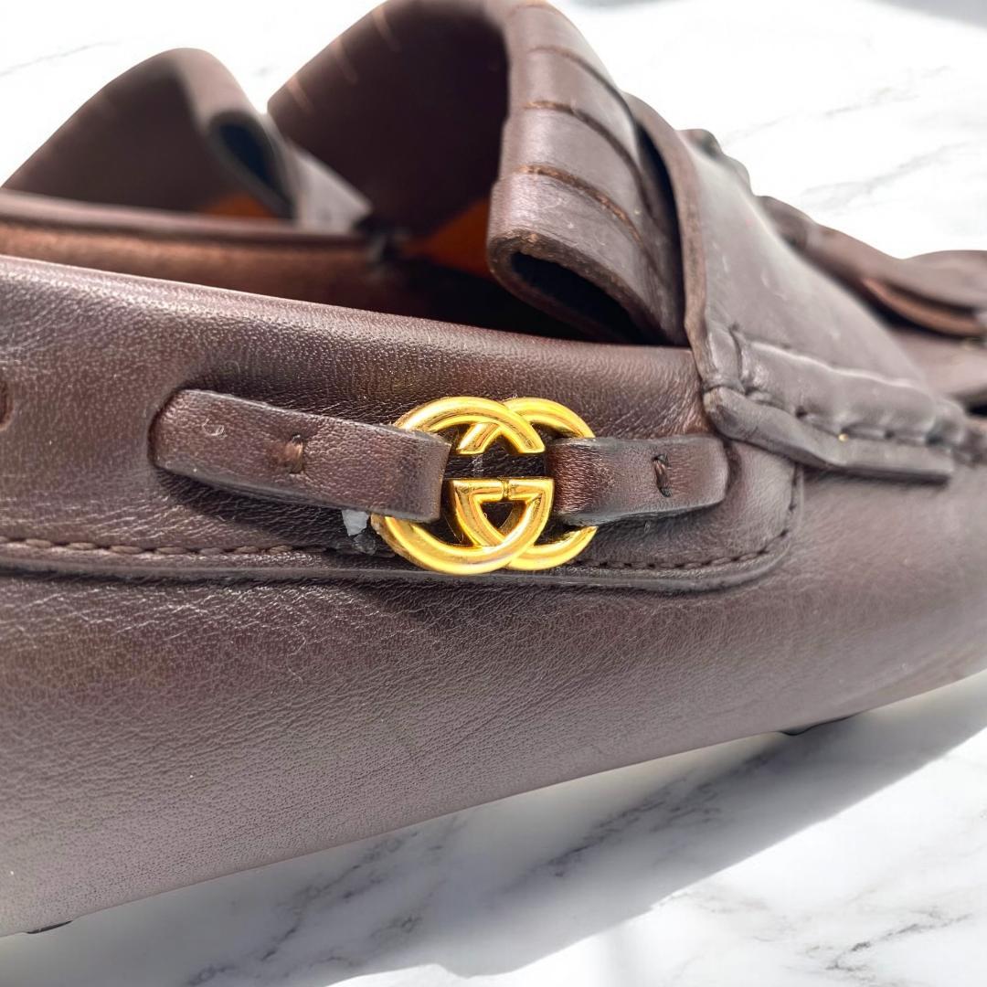 GUCCI インターロッキング　タッセル　ドライビングシューズ　茶