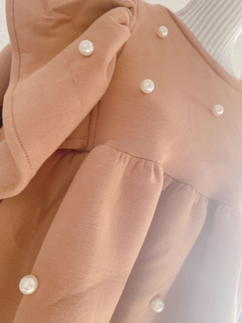 MARREY ME マリーミー　パール　ボンディング　スウェット　キャメル