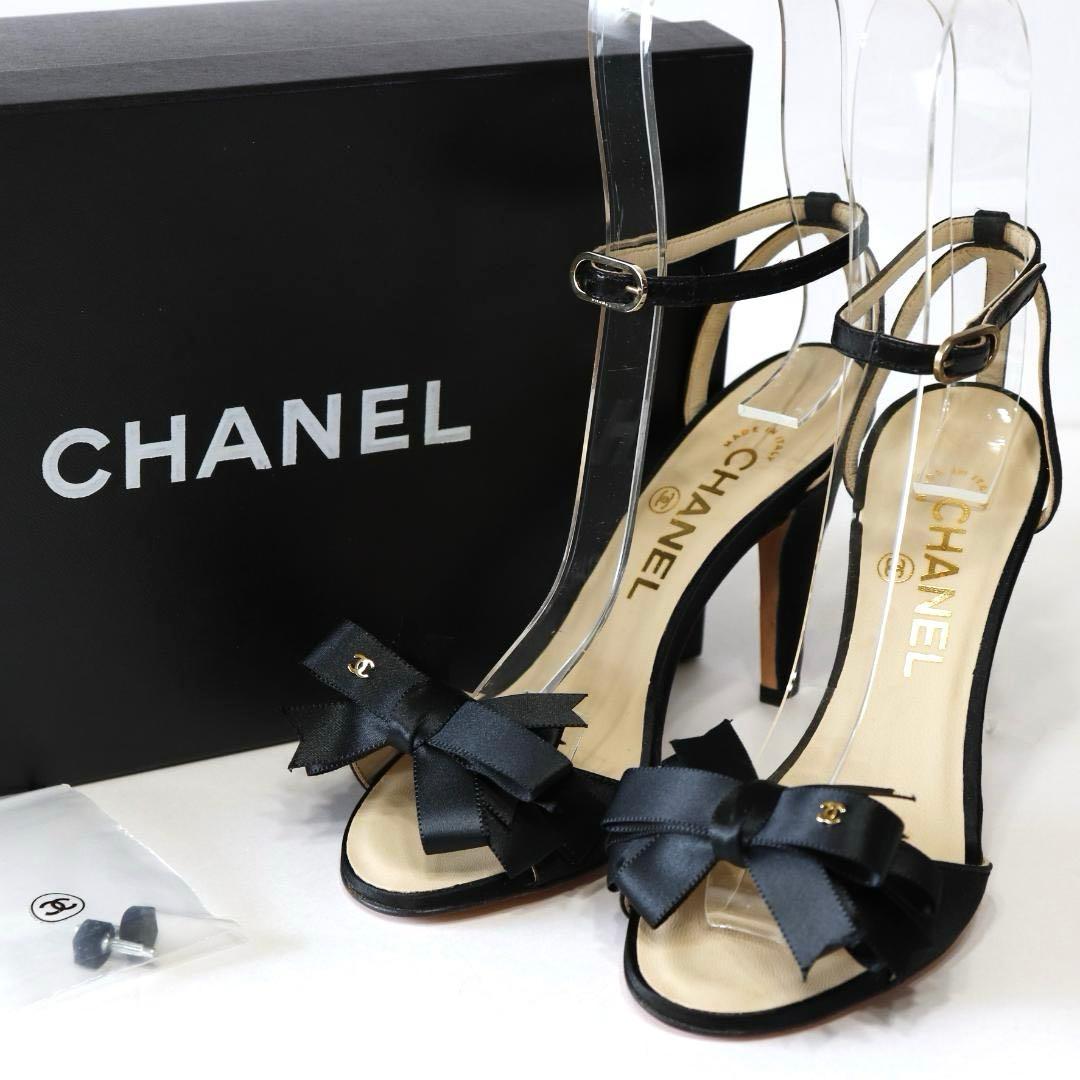 未使用 CHANEL シャネル サンダル リボン ココマーク ブラック 23cm