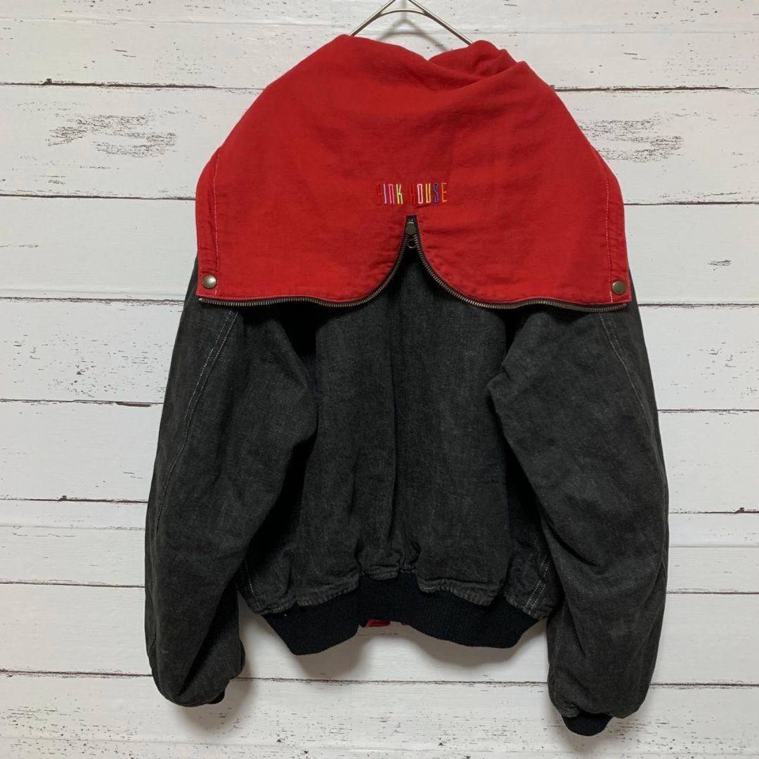 【ピンクハウス】デニムジャケットブルゾンブランド刺繍ロゴ フード付き