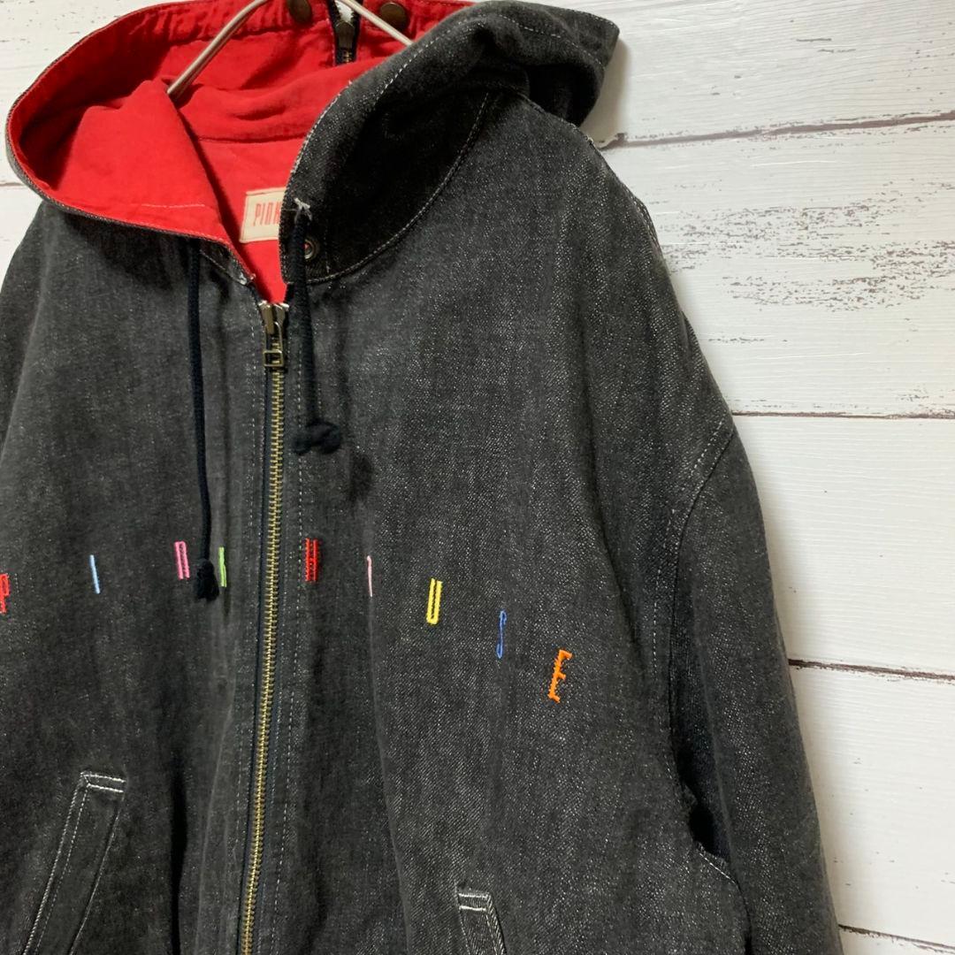 【ピンクハウス】デニムジャケットブルゾンブランド刺繍ロゴ フード付き