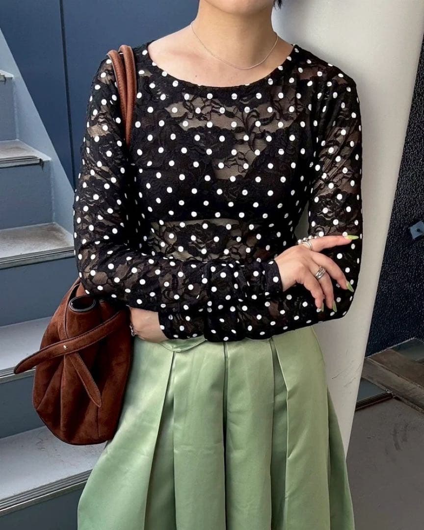 poppy DOT LACE SEE-THROUGH TOP レース トップス