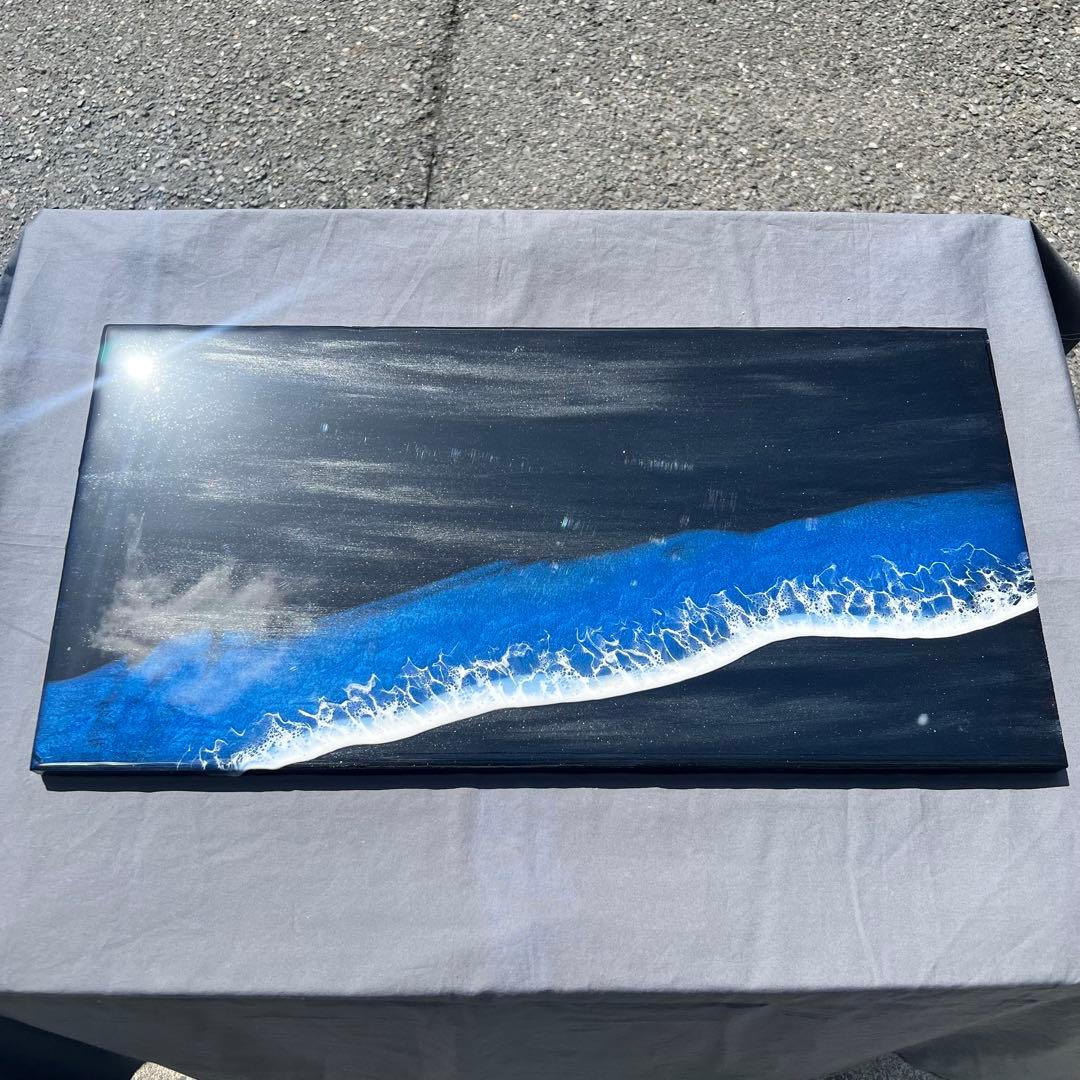 【レジンアート】ワイドパネル／ブラックブルー(蓄光)／60cm × 30cm