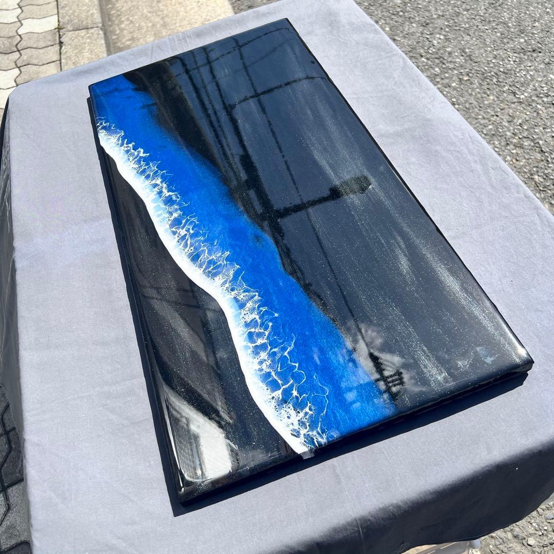 【レジンアート】ワイドパネル／ブラックブルー(蓄光)／60cm × 30cm