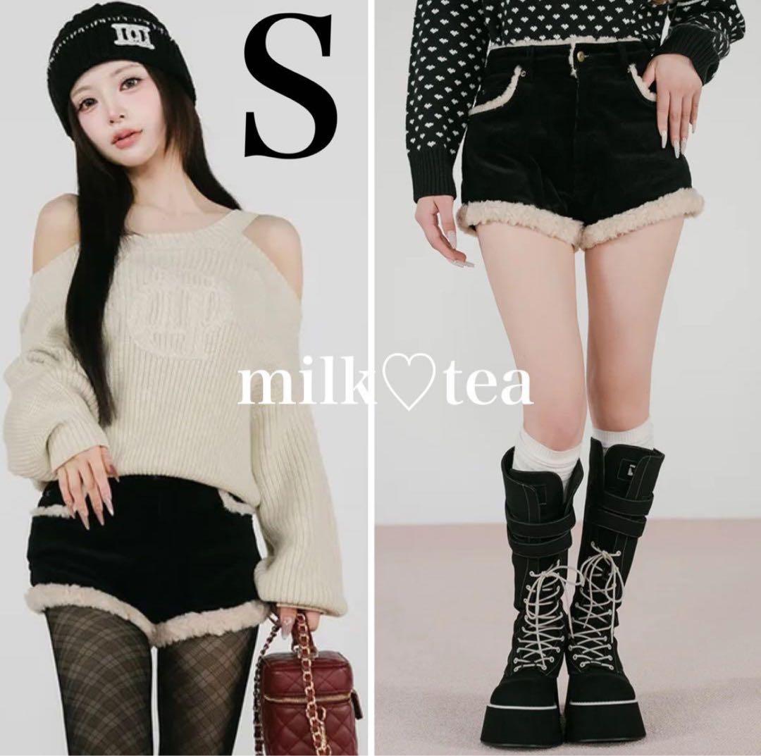 新品タグ付 ダーリッチ S ブラック ポイントボアコーデュロイショートパンツ