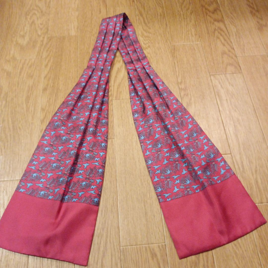 HERMES シルクアスコットタイ　メンズ 　赤青柄