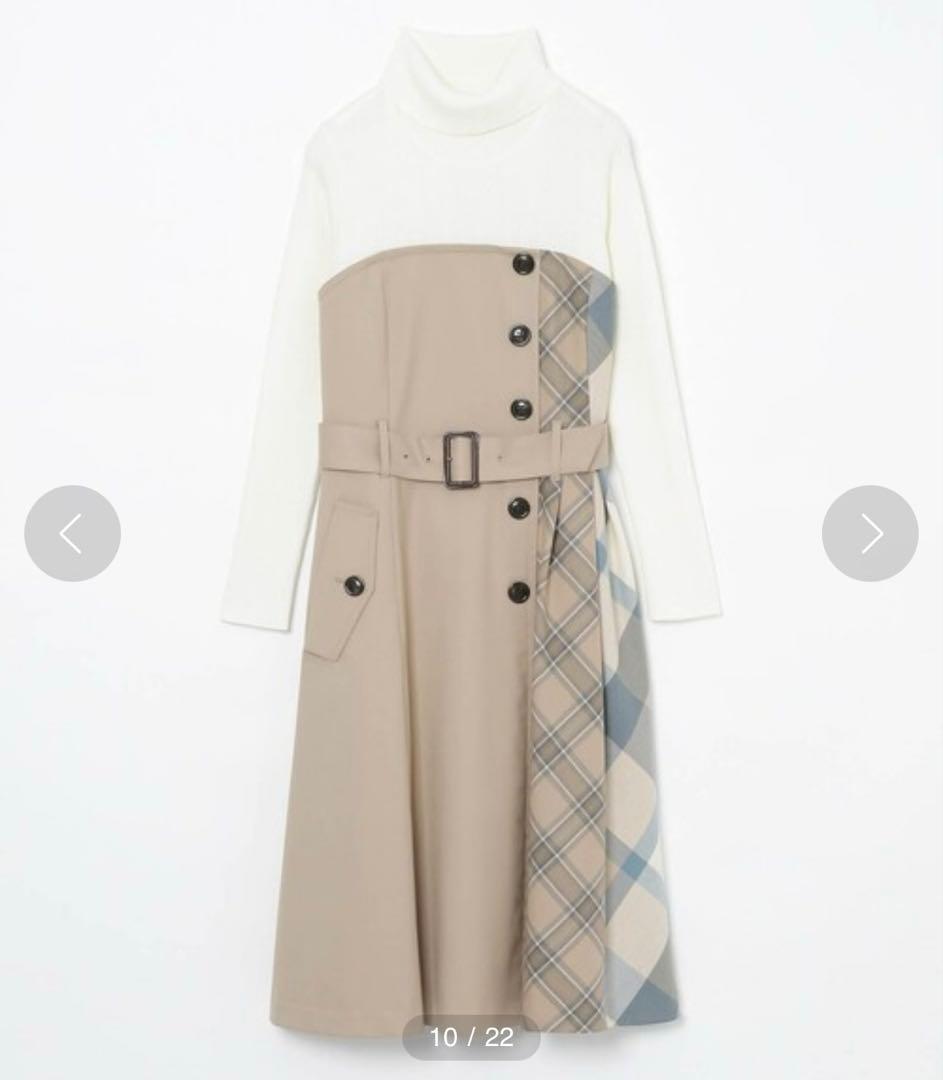 美品 ブルーレーベル クレストブリッジ ニットコンビワンピース ベージュ 春秋冬