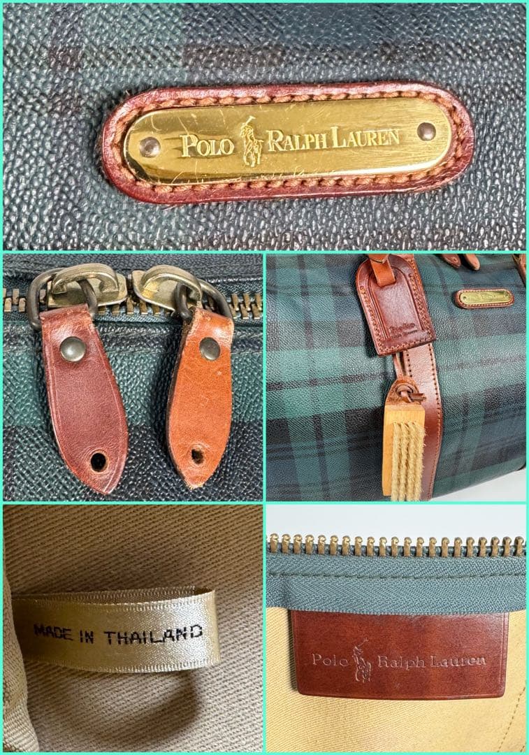 美品 ラルフローレン ボストンバッグ 2WAY レザー チェック グリーン