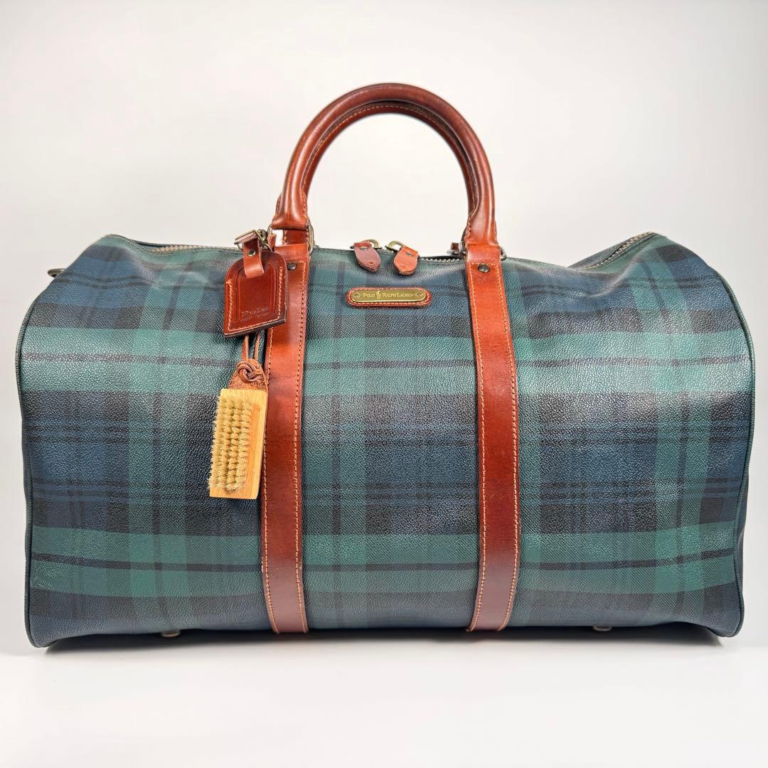 美品 ラルフローレン ボストンバッグ 2WAY レザー チェック グリーン