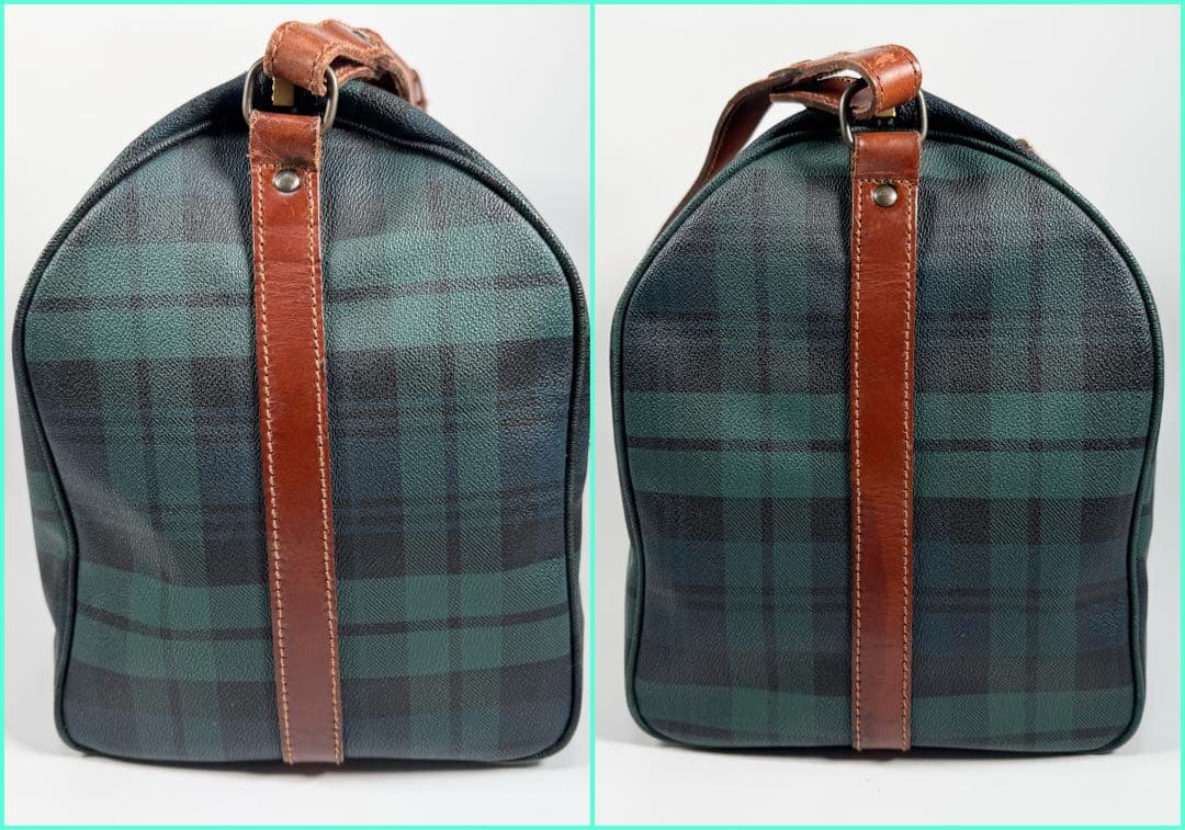 美品 ラルフローレン ボストンバッグ 2WAY レザー チェック グリーン