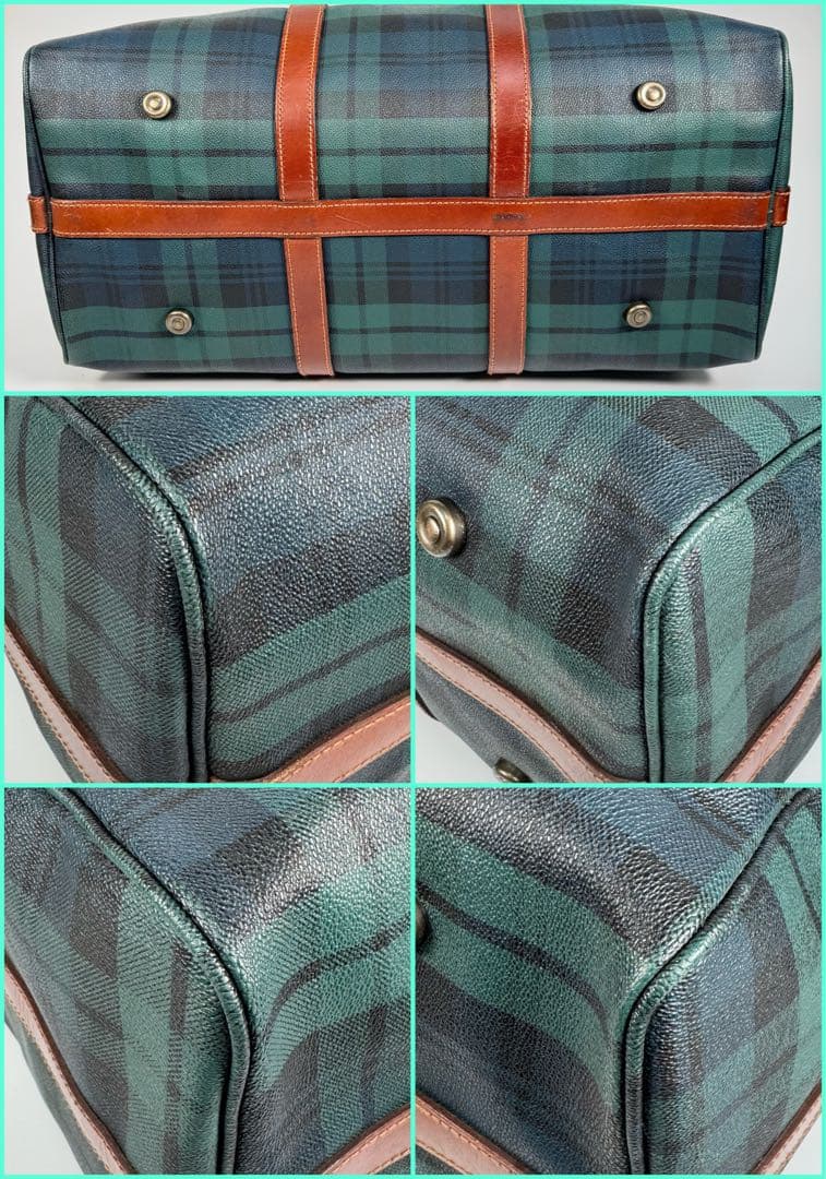 美品 ラルフローレン ボストンバッグ 2WAY レザー チェック グリーン
