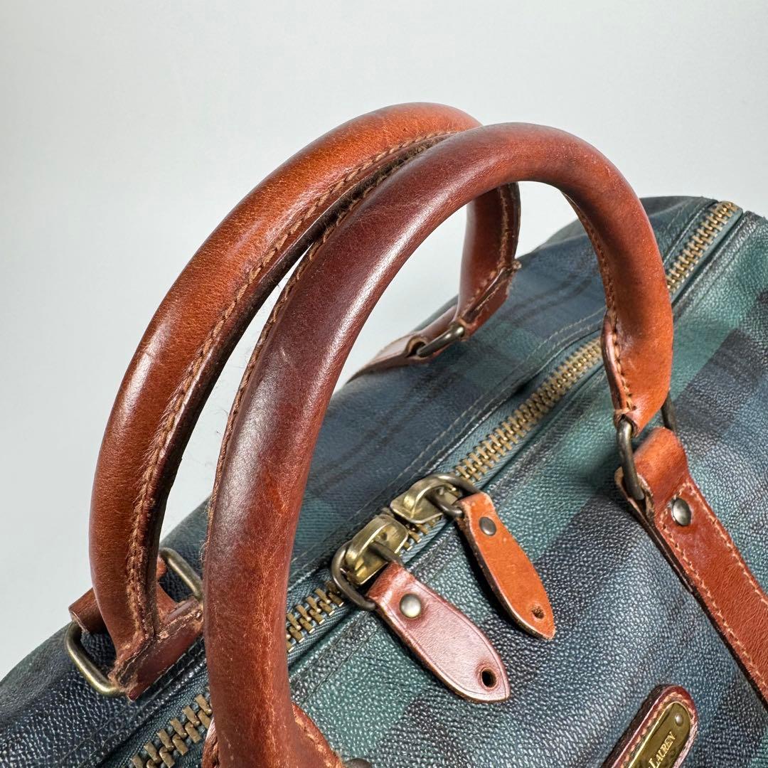 美品 ラルフローレン ボストンバッグ 2WAY レザー チェック グリーン