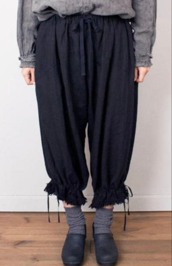 nest Robe リネンフリンジレースドロワーズパンツ　黒　ネストローブ