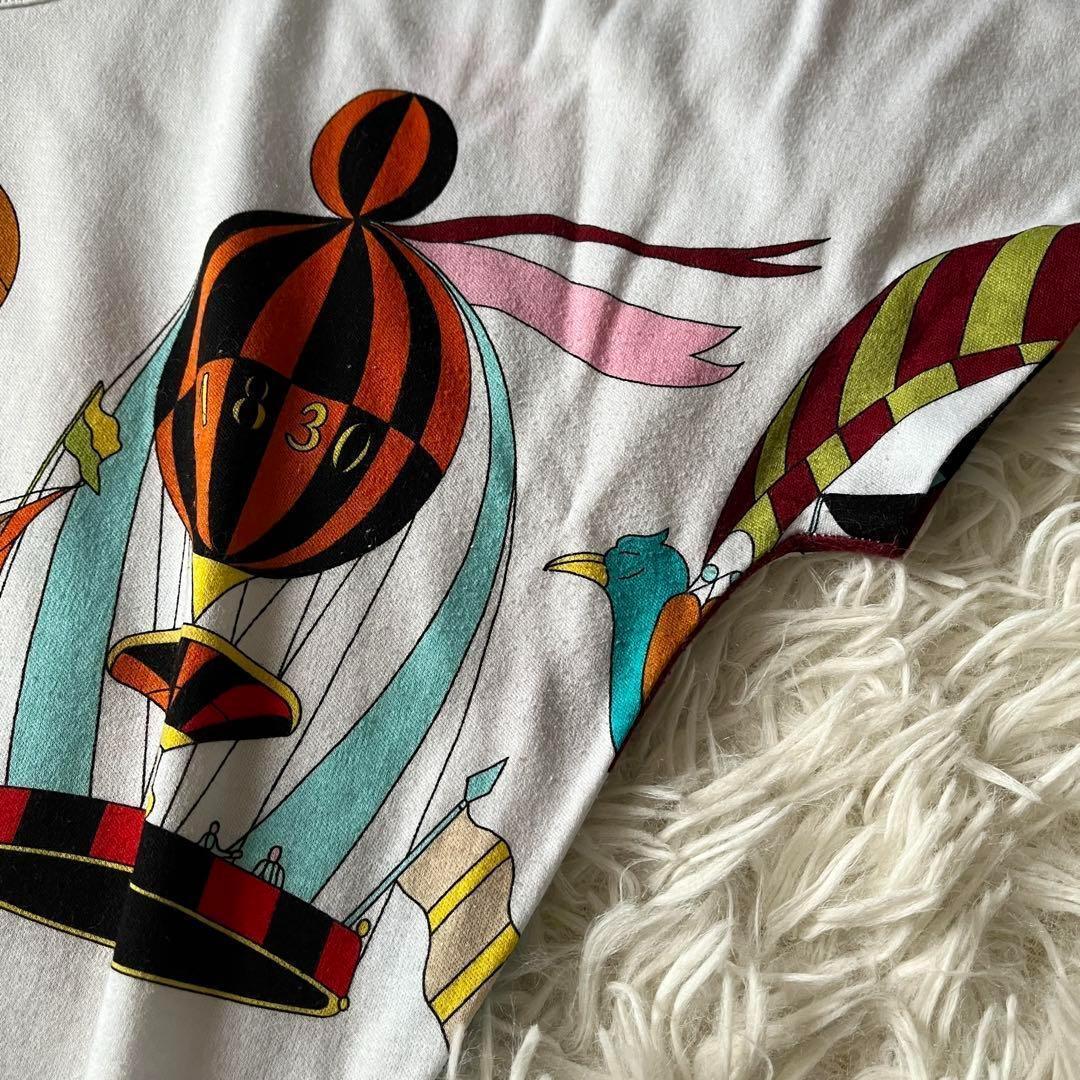 HERMES ワンピース　カラフル　バルーン　半袖　Lサイズ　ホワイト　白