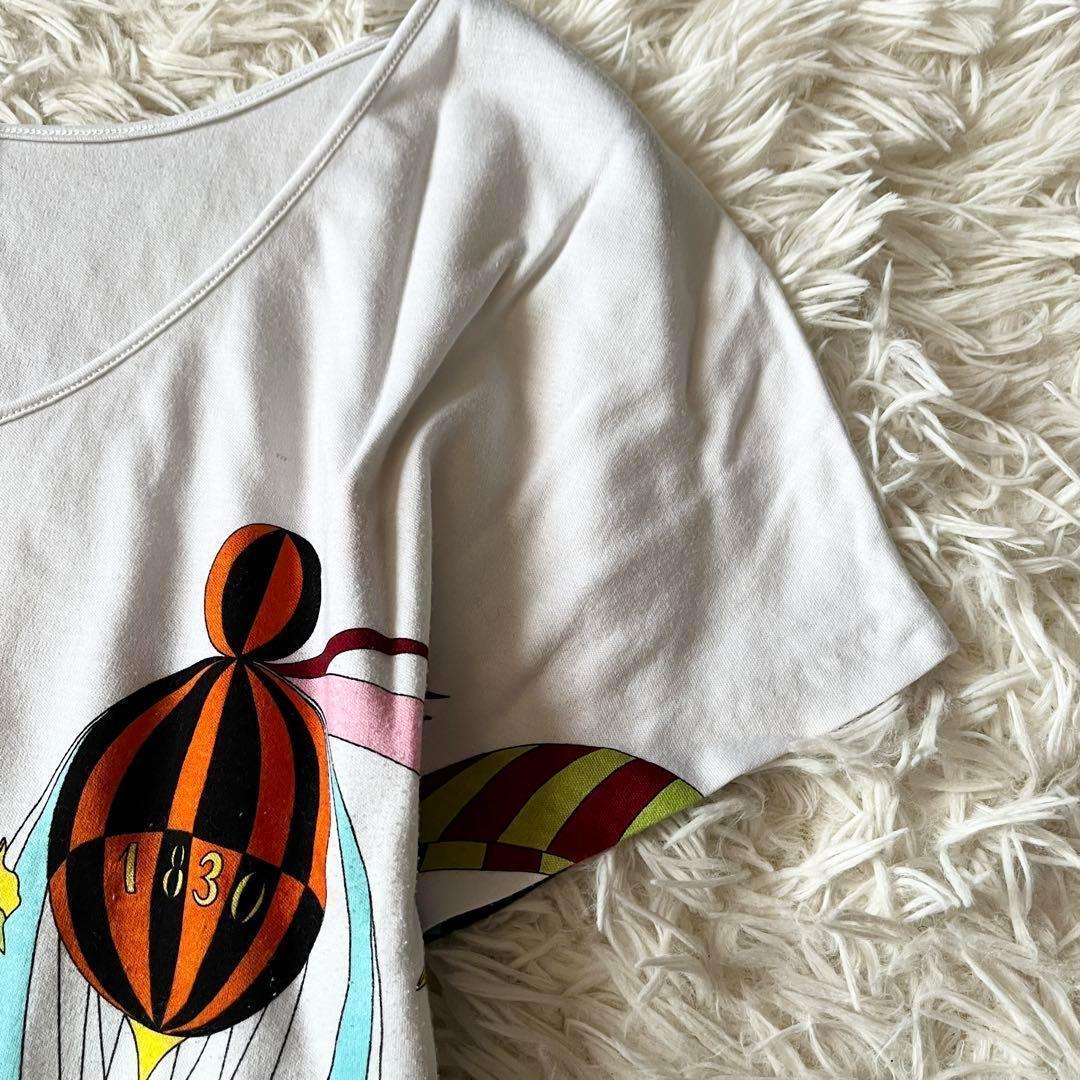 HERMES ワンピース　カラフル　バルーン　半袖　Lサイズ　ホワイト　白