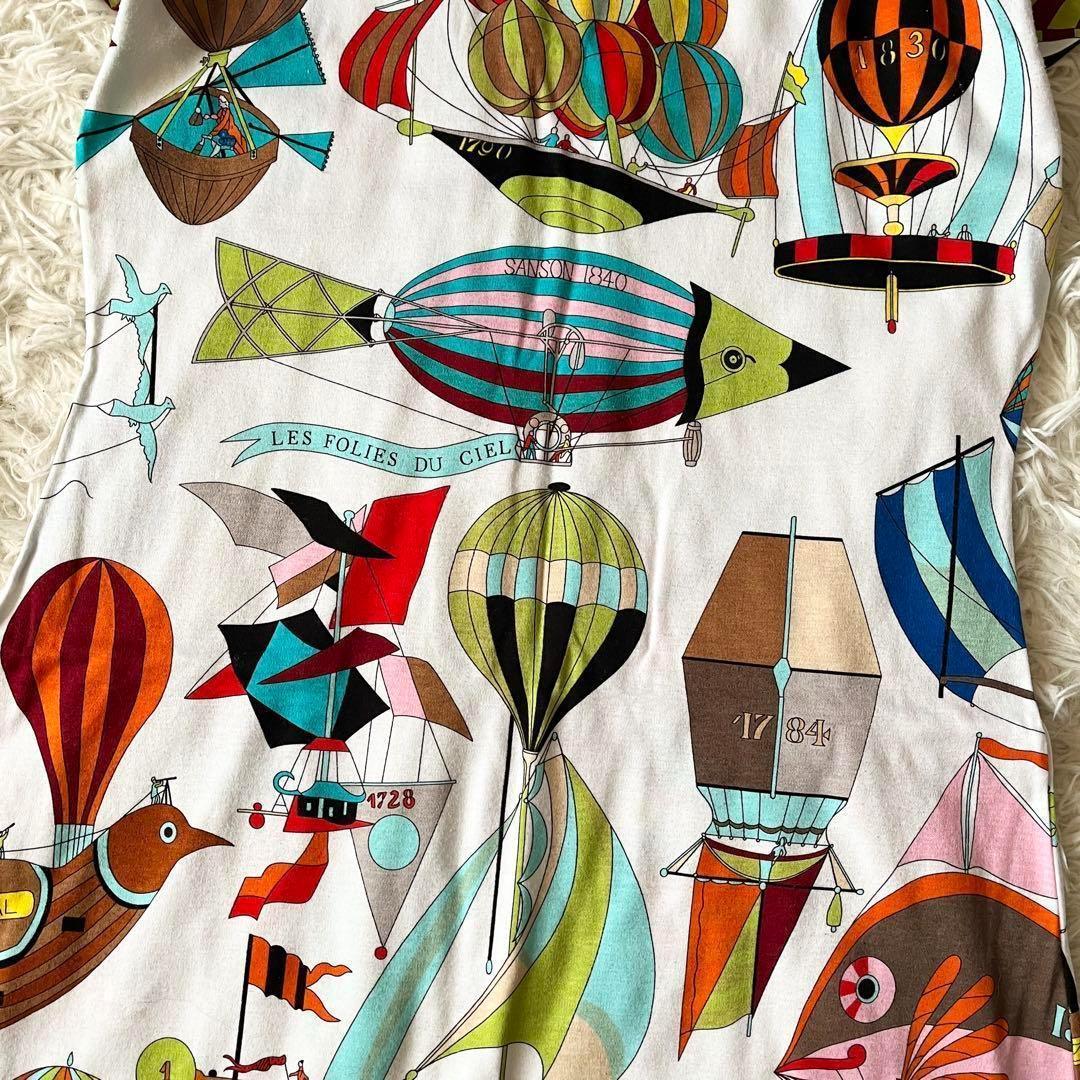 HERMES ワンピース　カラフル　バルーン　半袖　Lサイズ　ホワイト　白