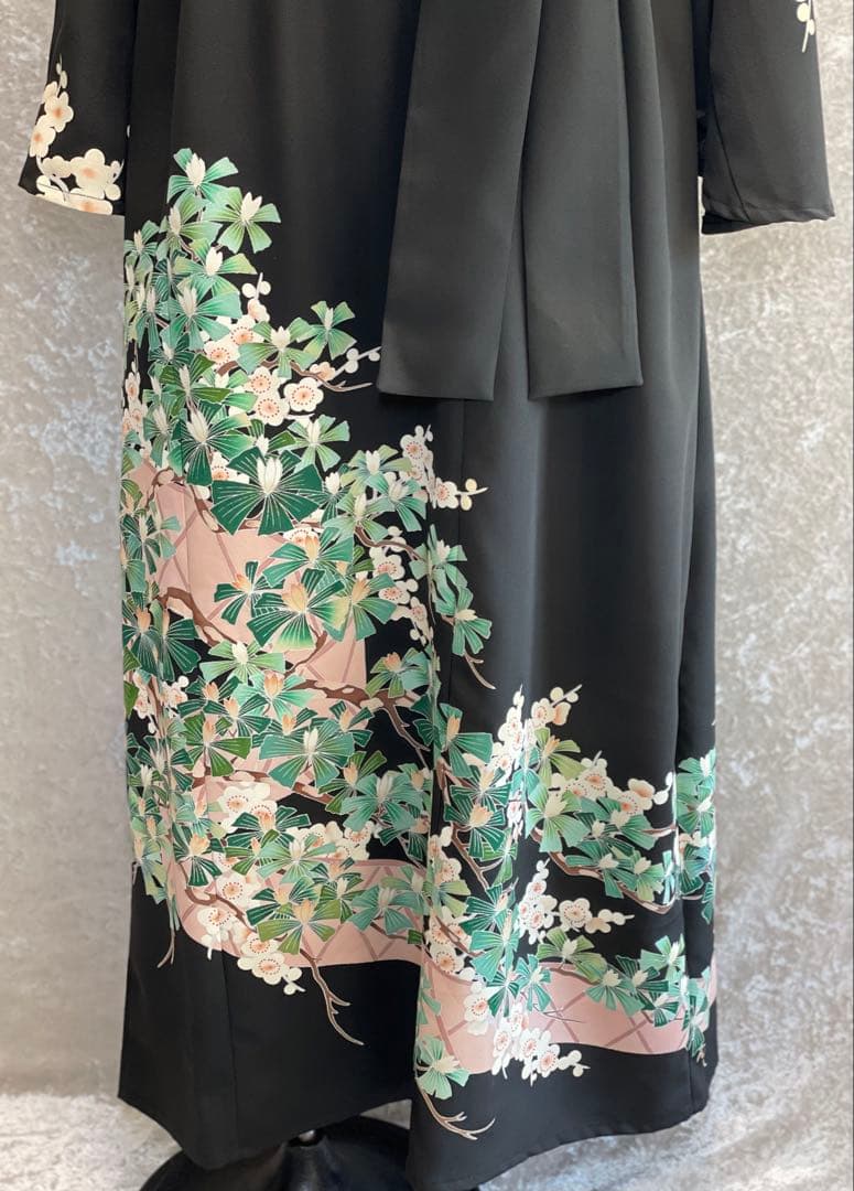 留袖ワンピース　4L/140　作家物/手描き友禅　V襟/フレア袖　正絹