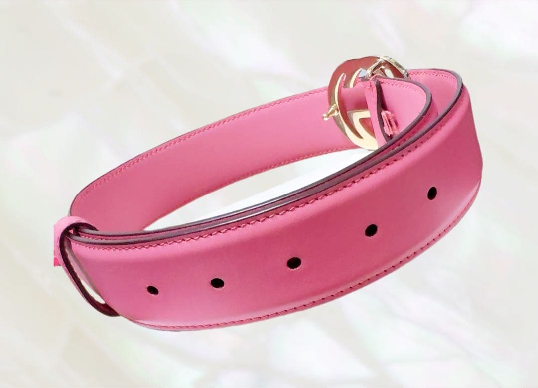 GUCCI GGバックル レザーベルト ピンク×ゴールド 美品 正規刻印