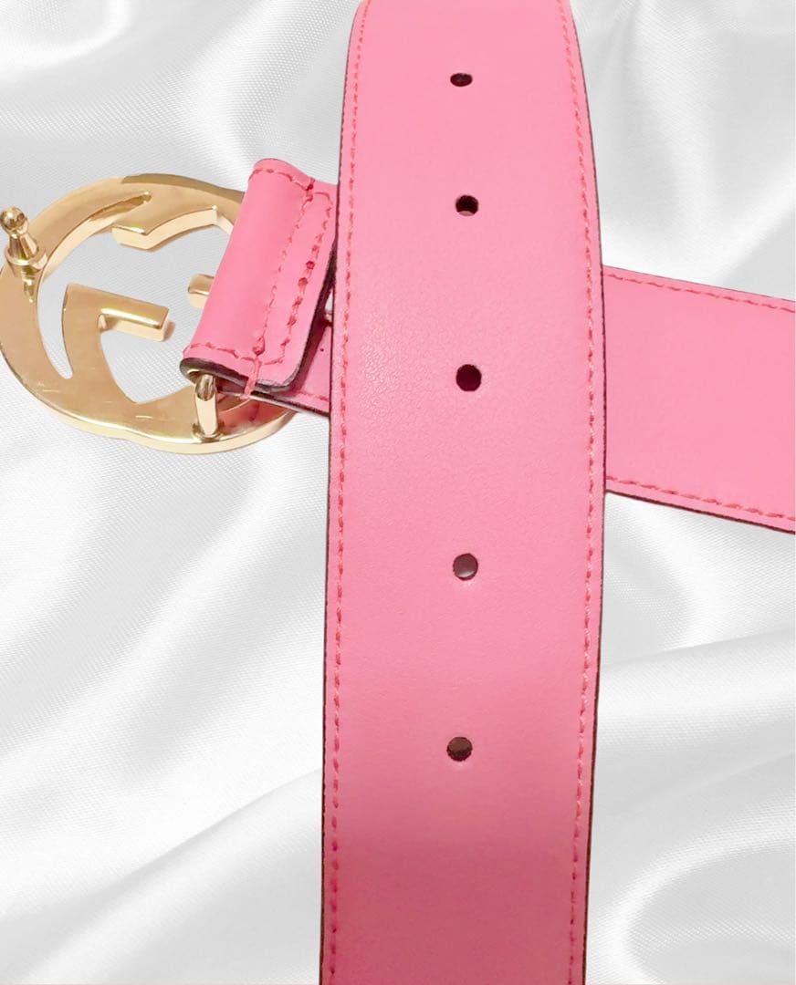 GUCCI GGバックル レザーベルト ピンク×ゴールド 美品 正規刻印