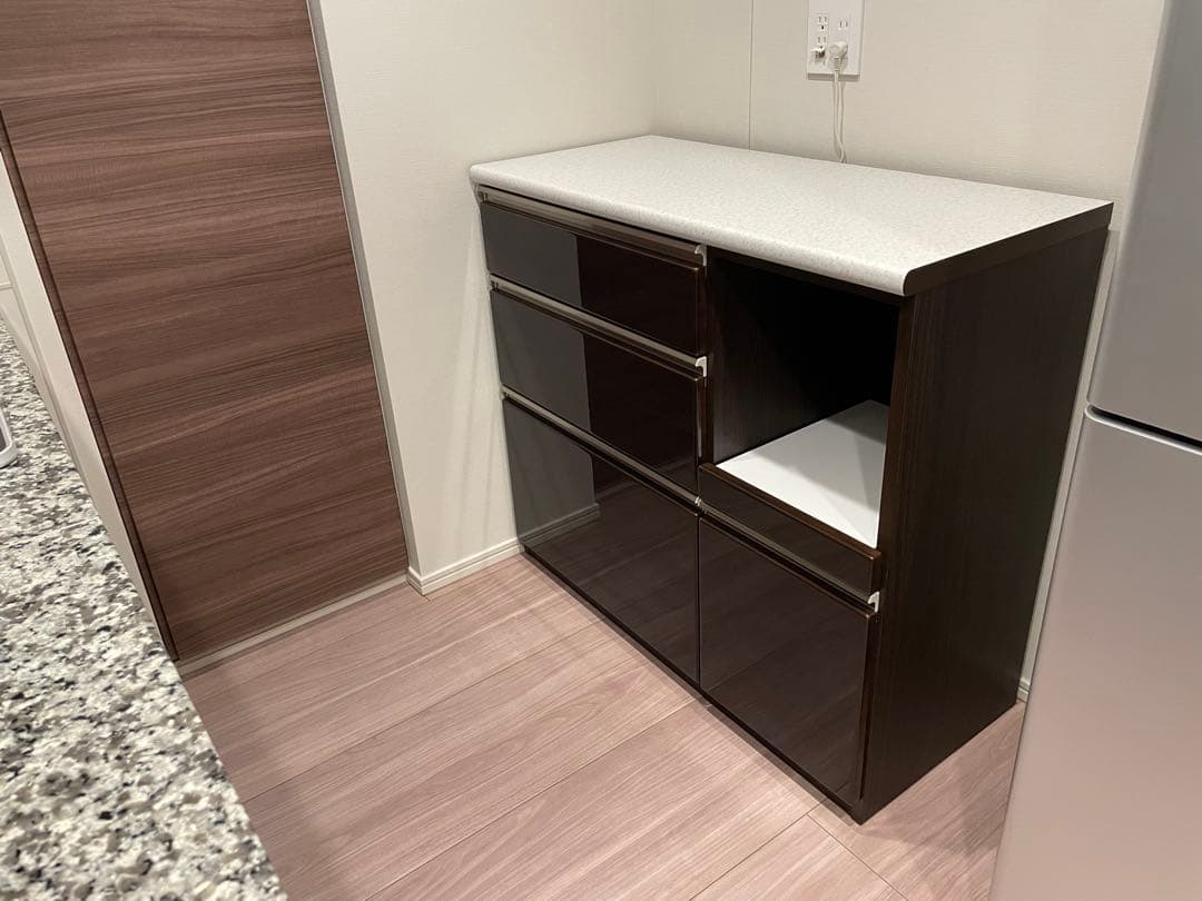 【美品】ニトリ　キッチンカウンター （アルミナ２ 100CT DBR）