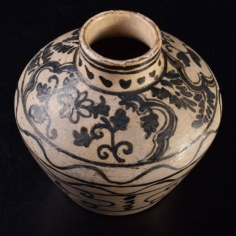 中国　磁州窯　鉄絵　花文壺　花瓶　C　6922