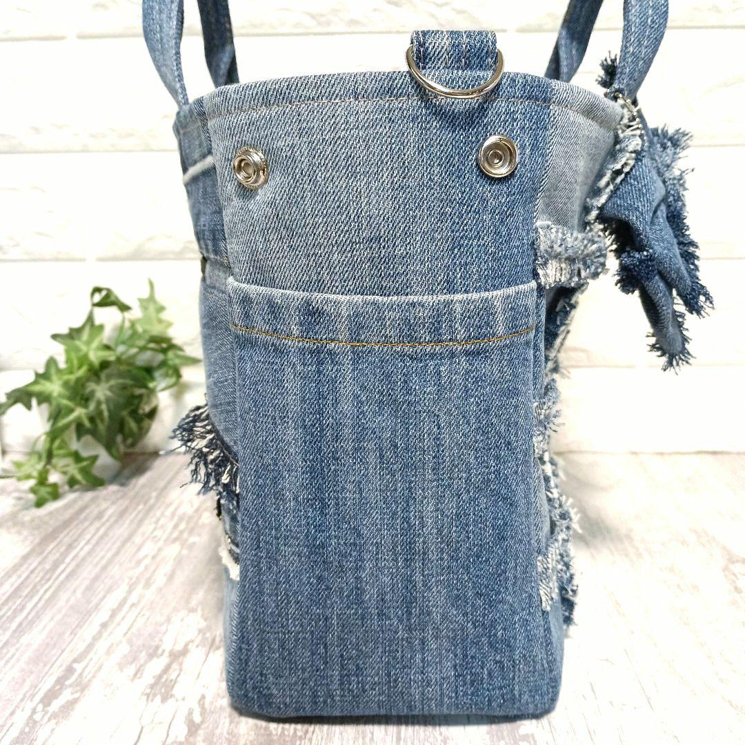 リメイクデニム★フリンジトートバッグM＋ショルダーストラップ