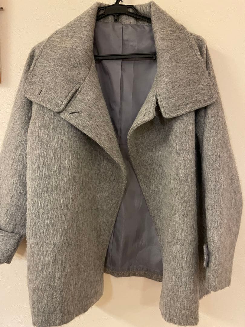 ボンジュールサガンシャギーミドル丈スタンドカラーコート