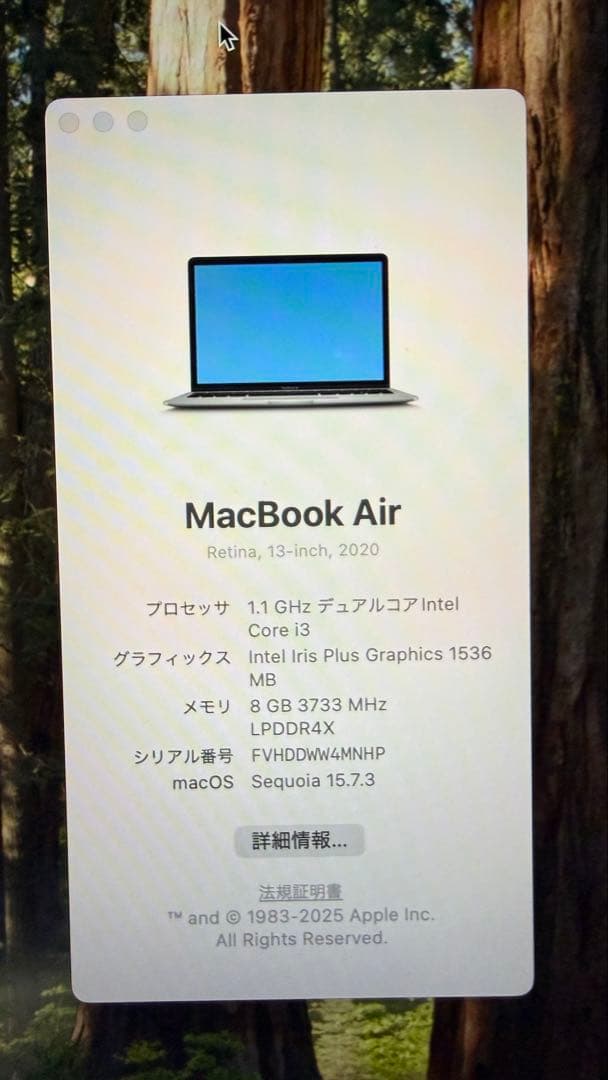 MacBook Air2020 Intel Core i3 256GB 充電器付