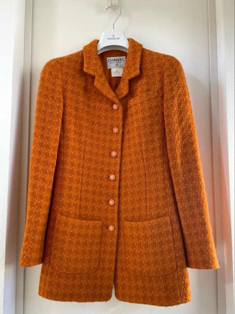 シャネル　オレンジ ツイード テーラードジャケット
