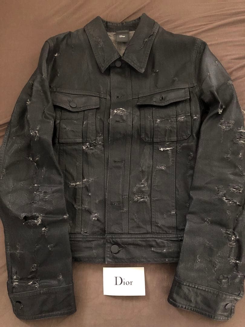 【美品】ディオールオム　デストロイブラックデニム ジャケット　ショップカード付
