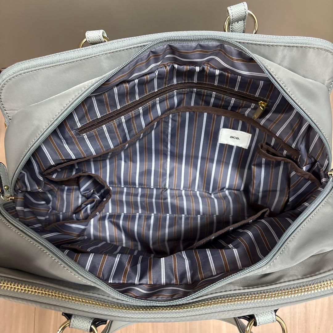 ACE ジーン　グレー ビジネスバッグ ストライプ裏地