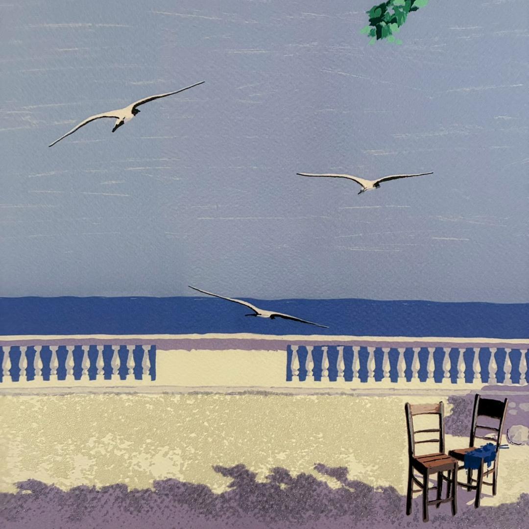 サルボ「エーゲ海 パノラマ」ミクストメディア 直筆サイン入 額装 イタリアの画家