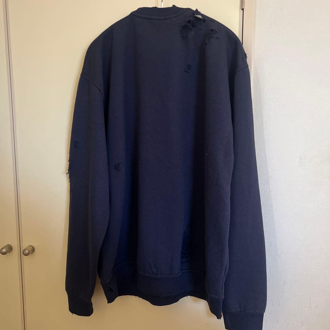 THRIFTY LOOK Worn-Out Band Crew ネイビー XL