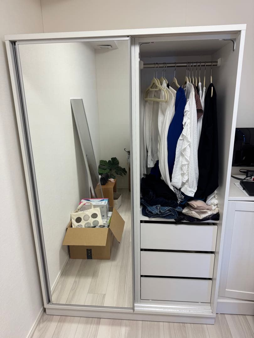 【ディノス】アルミ引き戸式ワードミラーハンガー 幅118cm ミラーホワイト