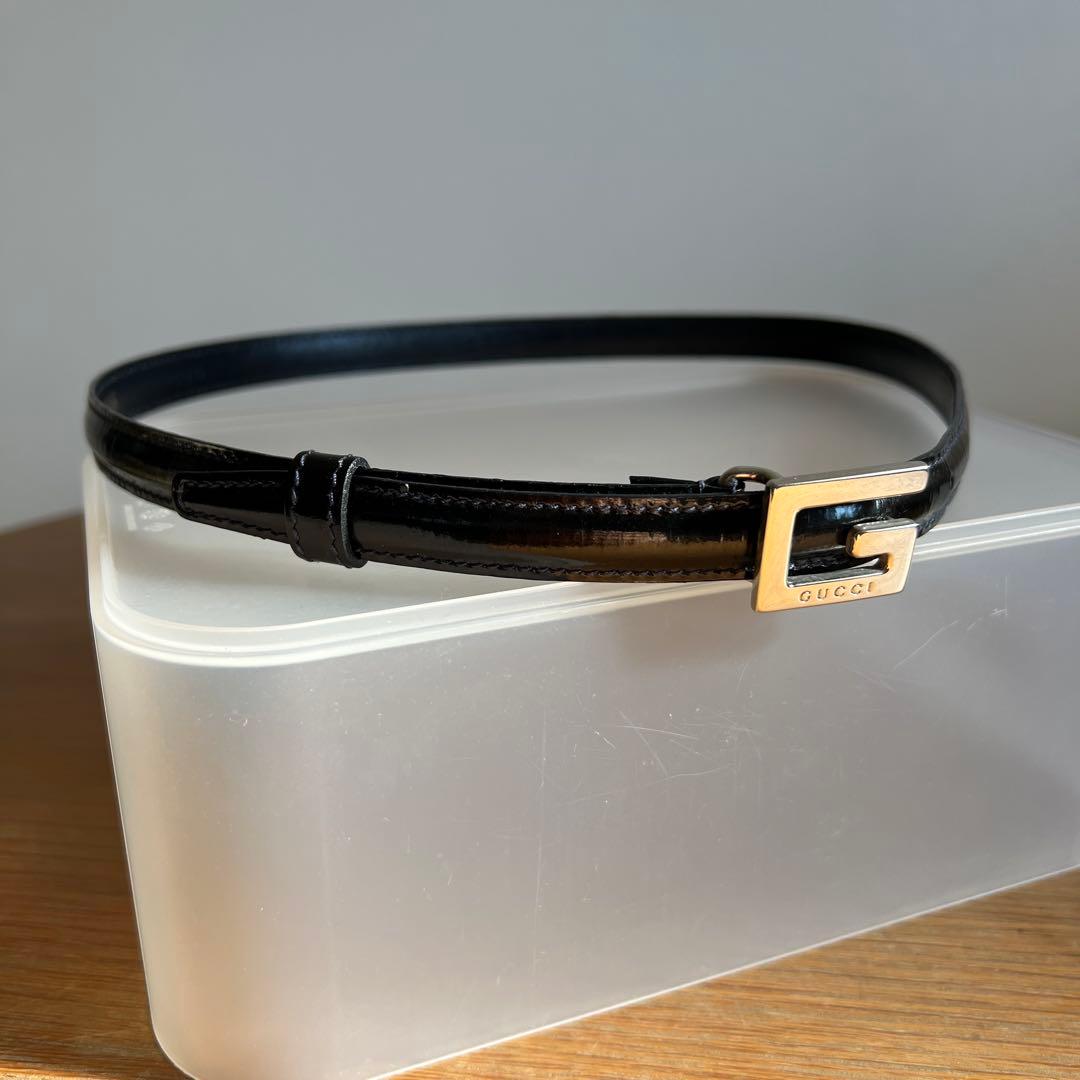 [ラストプライス]GUCCI本革スリムベルトネイビーブルー