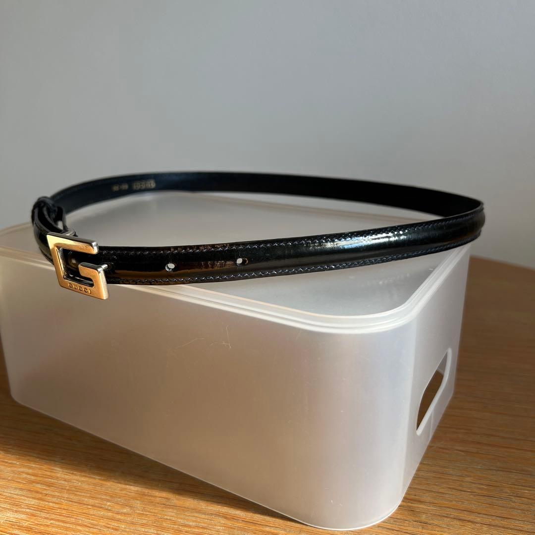 [ラストプライス]GUCCI本革スリムベルトネイビーブルー