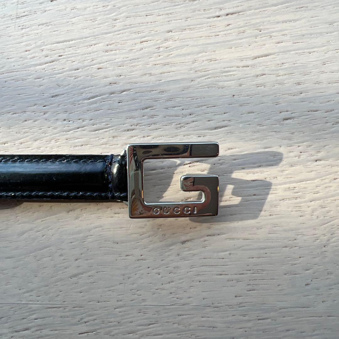[ラストプライス]GUCCI本革スリムベルトネイビーブルー