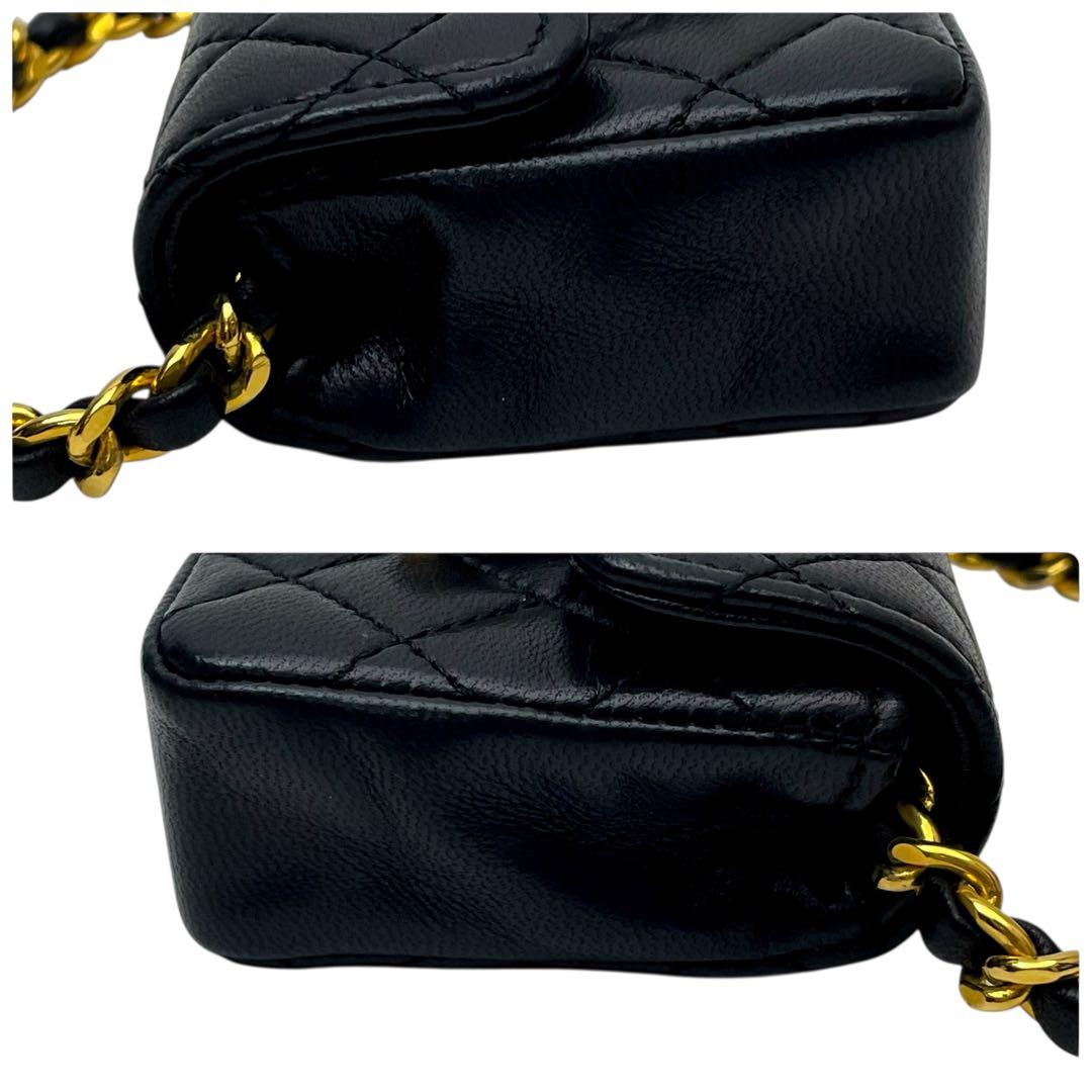 シャネル ラムスキン ミニ ミニ マトラッセ ショルダー バッグ チャーム 黒