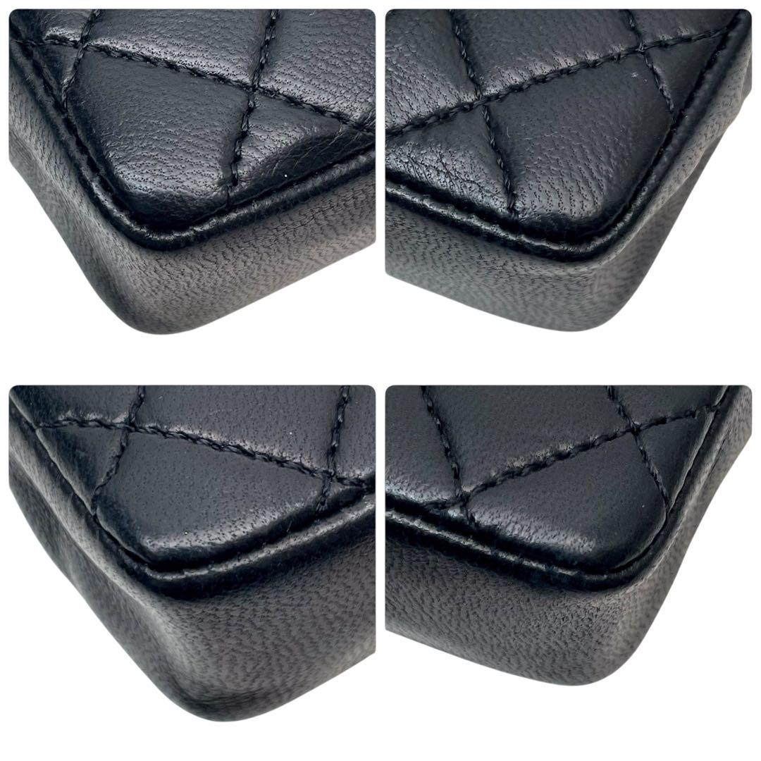 シャネル ラムスキン ミニ ミニ マトラッセ ショルダー バッグ チャーム 黒