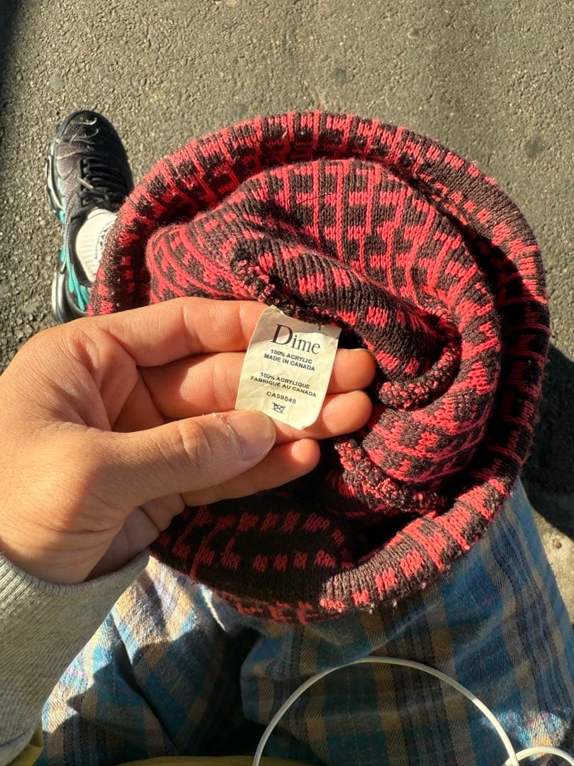 Dime ニットビーニー カナダ製 初期タグ アーカイブ レッド×ブラック