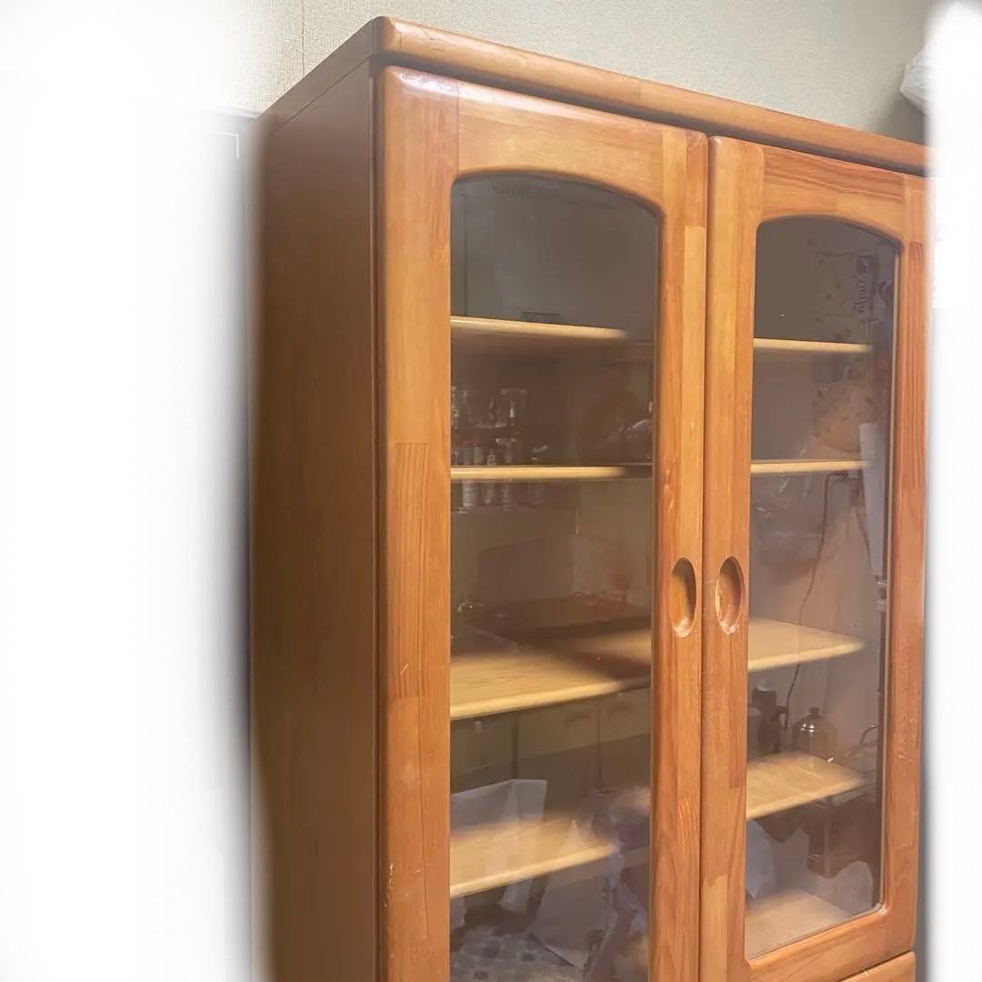 【アンティーク】20年以上前 木製食器棚 ガラス扉付き