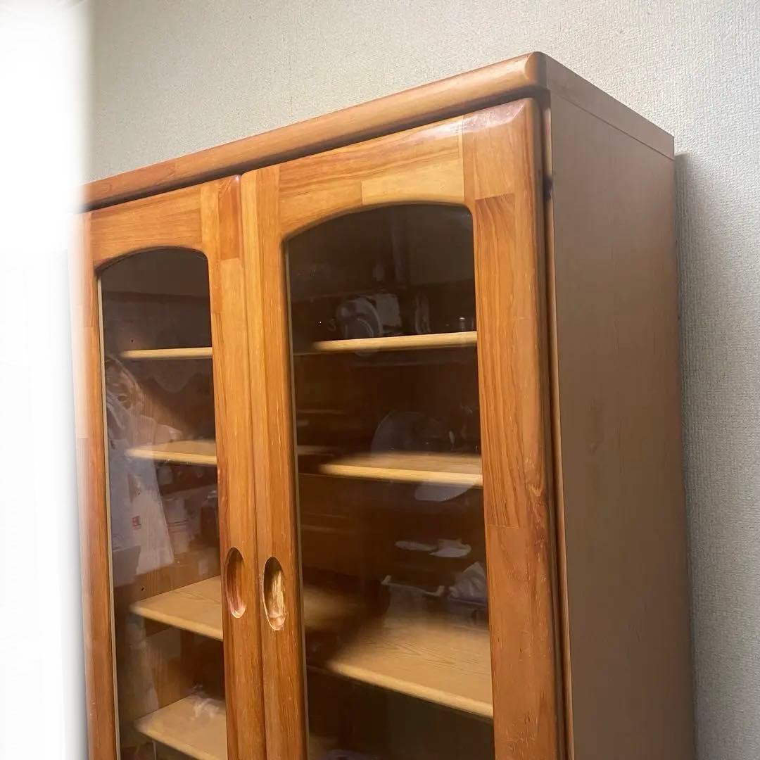 【アンティーク】20年以上前 木製食器棚 ガラス扉付き