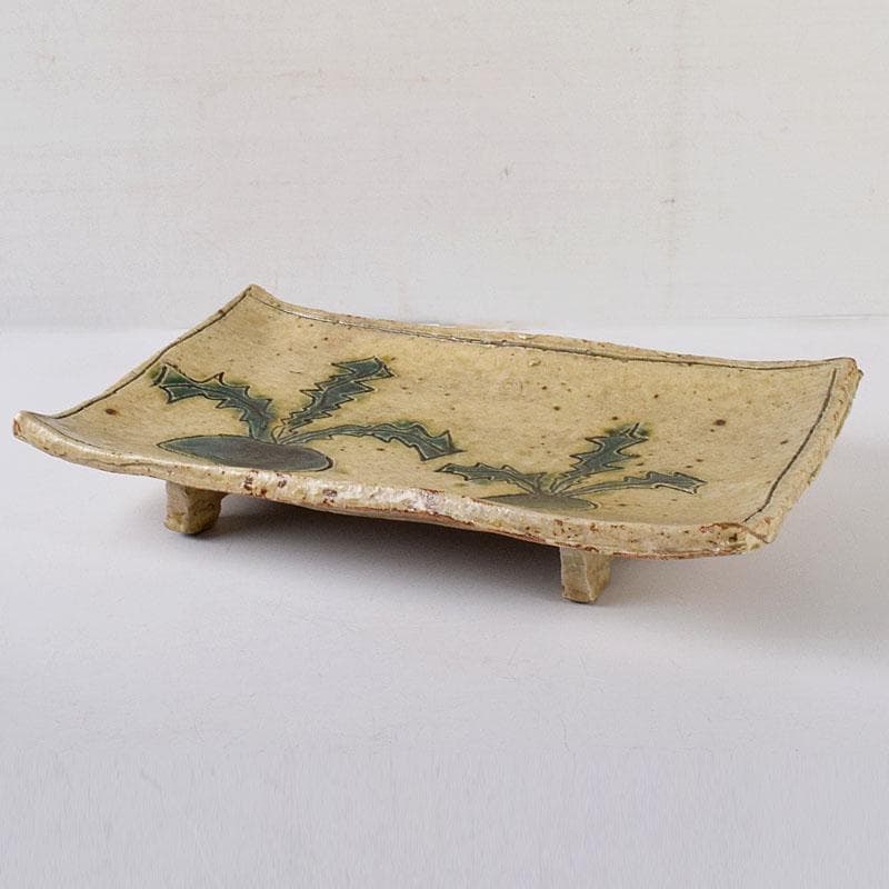 ジムシム　北大路魯山人作　黄瀬戸　織部蕪文　爼大皿　共箱　D　R8120C